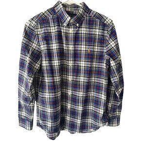 Ralph Lauren boys button up long sleeved blue plaid shirt sz L/14-16